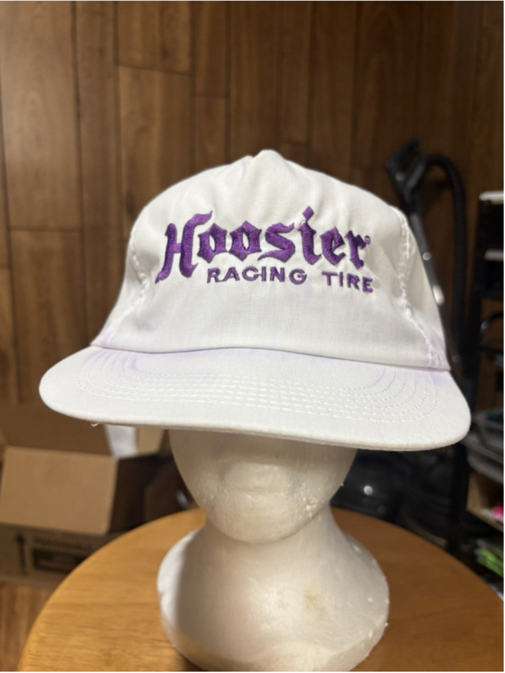 Vintage Hoosier Racing Tire Snapback Hat White Purple Made in USA Cap